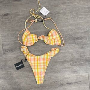 Skatie Colorful Plaid 2 piece Swimsuit NEW sz Large
